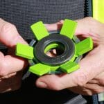The green tabs on the Visyload load sensing washer curl down when fully deployed confirm a rock bolt or anchor’s safe working load limit